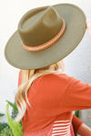Felt Fashion Brim Hat with Leather Braided Olive - Pack of 6