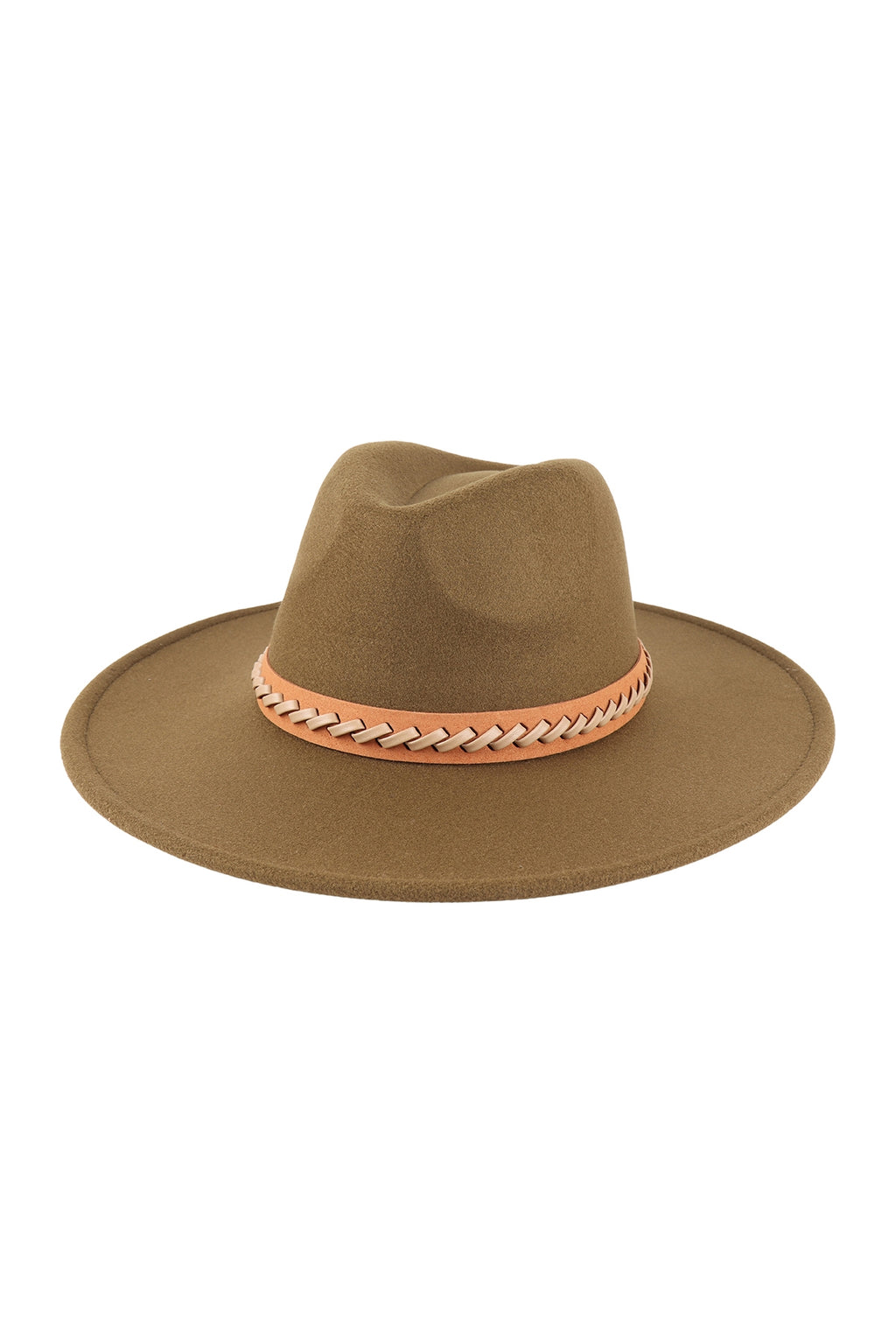 Felt Fashion Brim Hat with Leather Braided Olive - Pack of 6