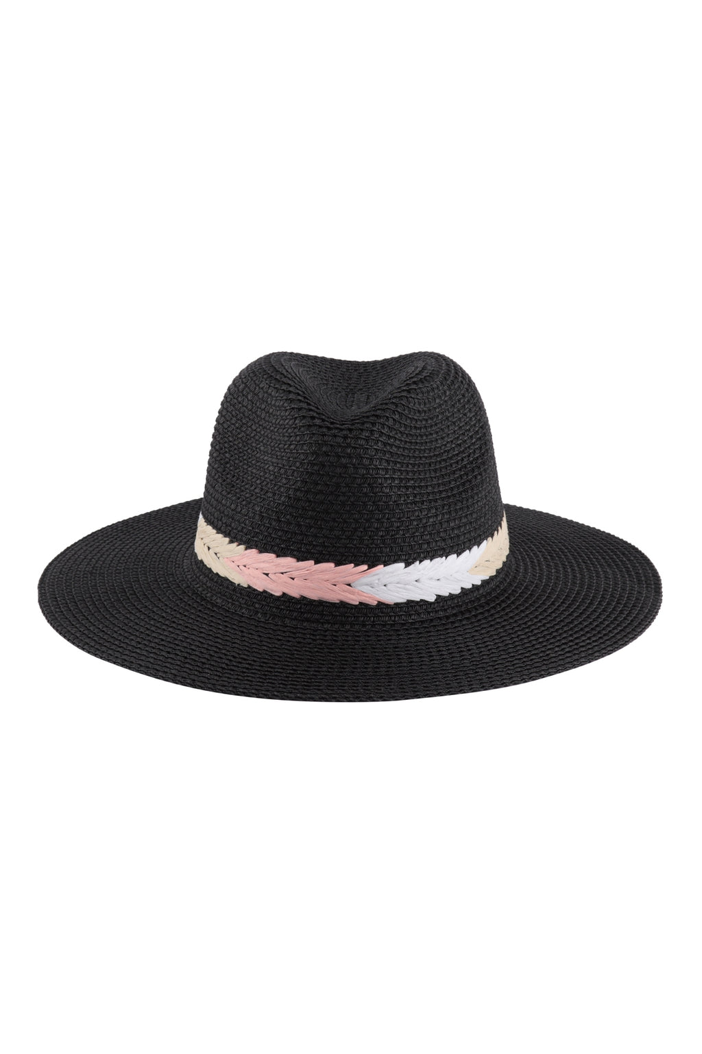 Panama Brim Summer Hat with Braided Stripe Accent Black - Pack of 6