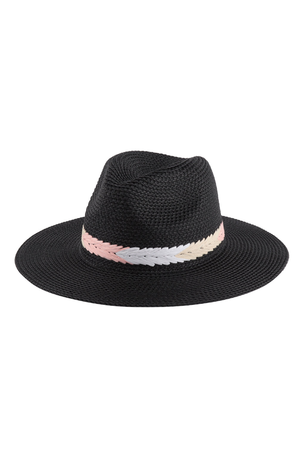 Panama Brim Summer Hat with Braided Stripe Accent Black - Pack of 6