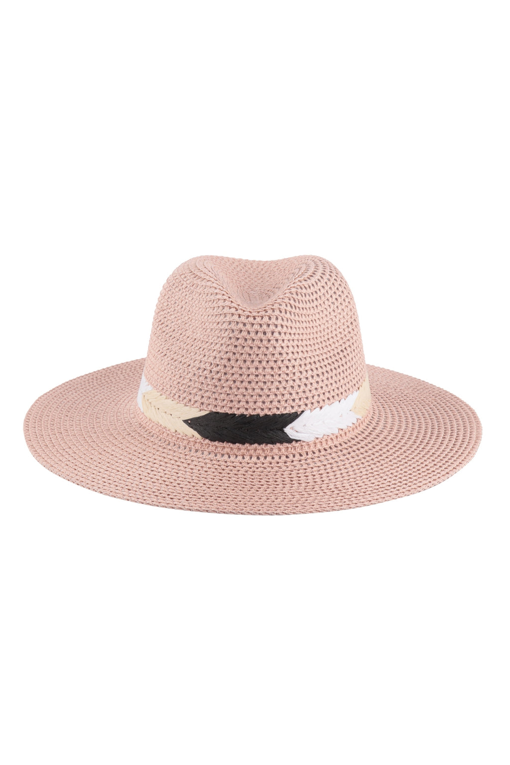 Panama Brim Summer Hat with Braided Stripe Accent Light Pink - Pack of 6