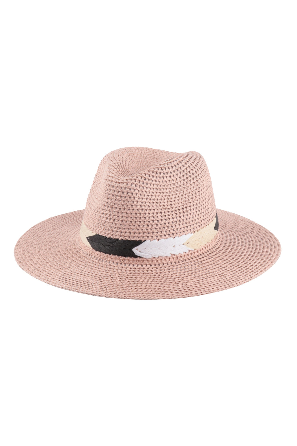 Panama Brim Summer Hat with Braided Stripe Accent Light Pink - Pack of 6