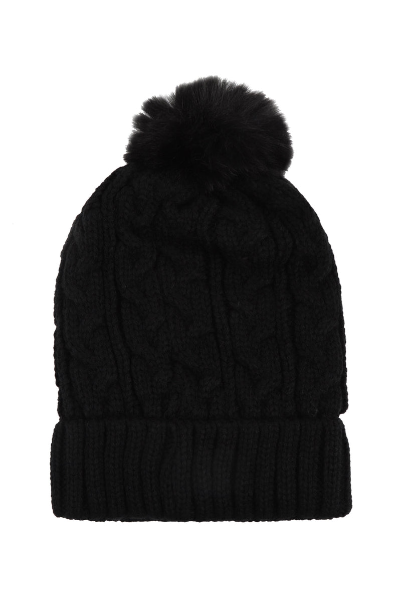 Chain Rib Knit Pattern Beanie Black - Pack of 6