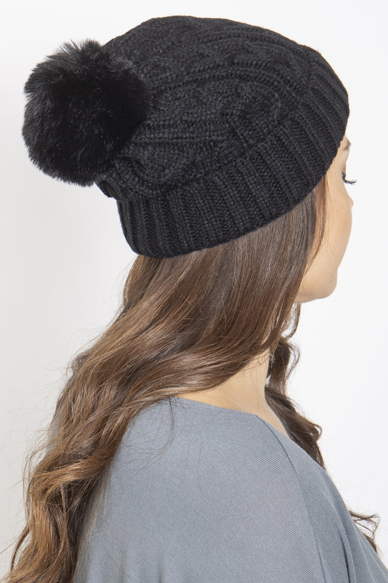 Chain Rib Knit Pattern Beanie Black - Pack of 6