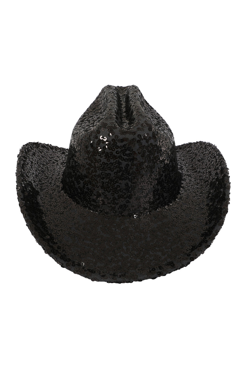 Glitter Solid Color Fedora Cowboy Hat Black  - Pack of 6