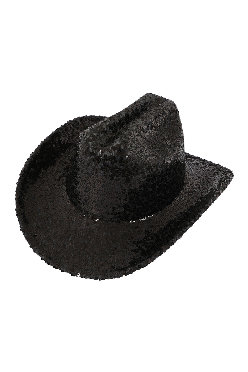 Glitter Solid Color Fedora Cowboy Hat Black  - Pack of 6