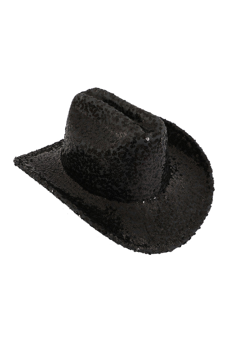 Glitter Solid Color Fedora Cowboy Hat Black  - Pack of 6