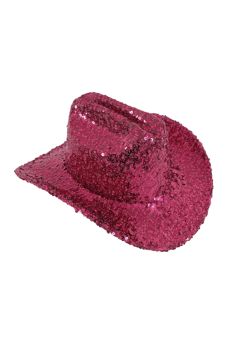 Glitter Solid Color Fedora Cowboy Hat Fuchsia  - Pack of 6