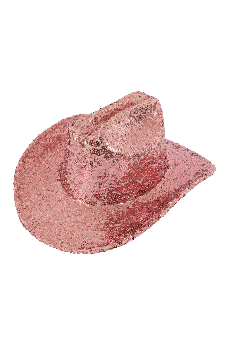Glitter Solid Color Fedora Cowboy Hat Pink  - Pack of 6