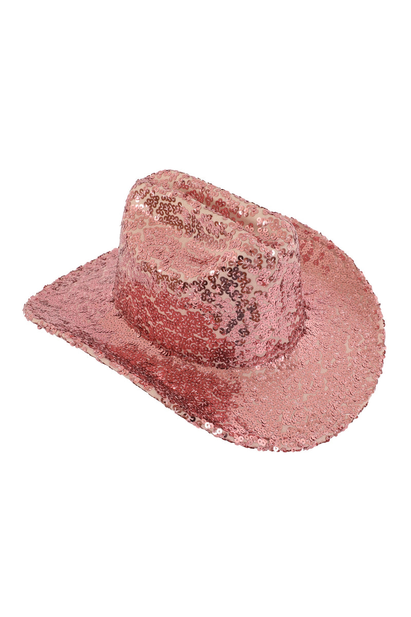 Glitter Solid Color Fedora Cowboy Hat Pink  - Pack of 6