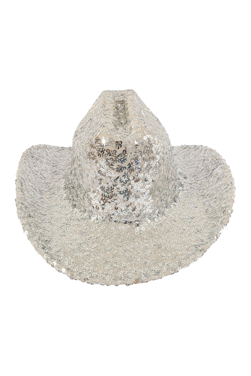 Glitter Solid Color Fedora Cowboy Hat Silver - Pack of 6