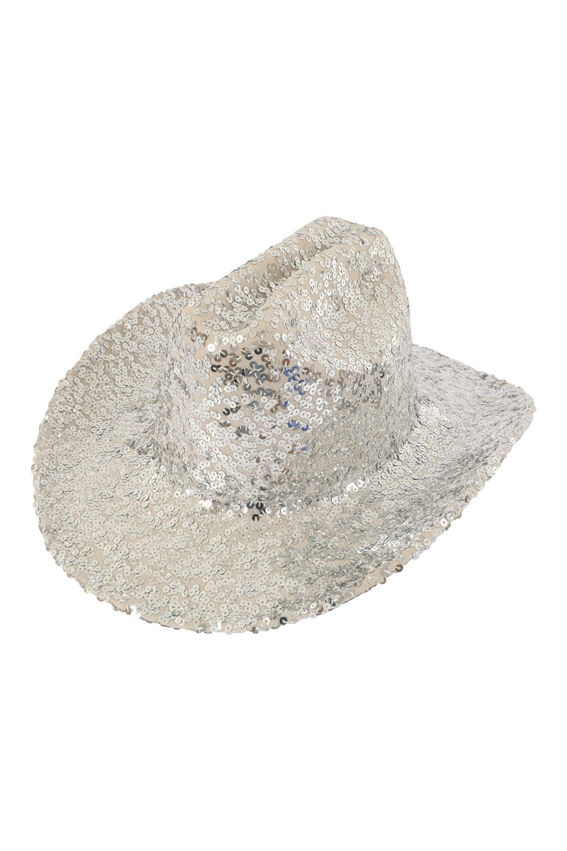 Glitter Solid Color Fedora Cowboy Hat Silver - Pack of 6