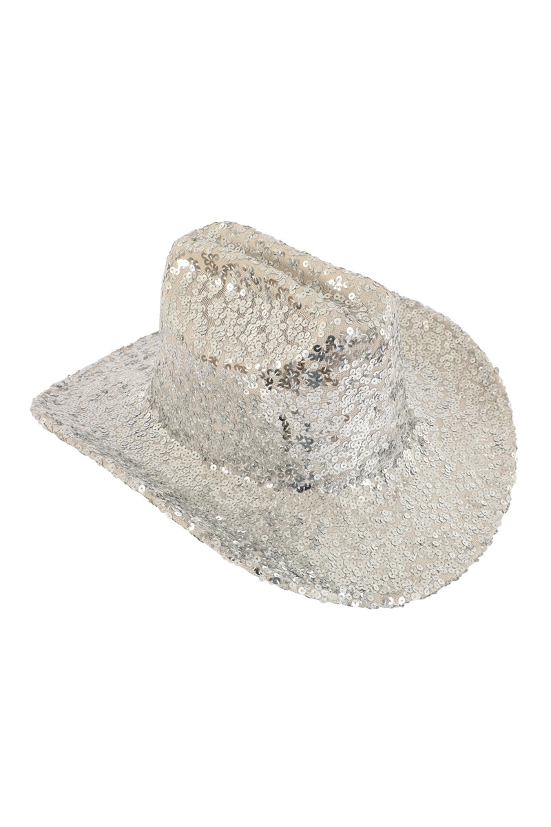 Glitter Solid Color Fedora Cowboy Hat Silver - Pack of 6
