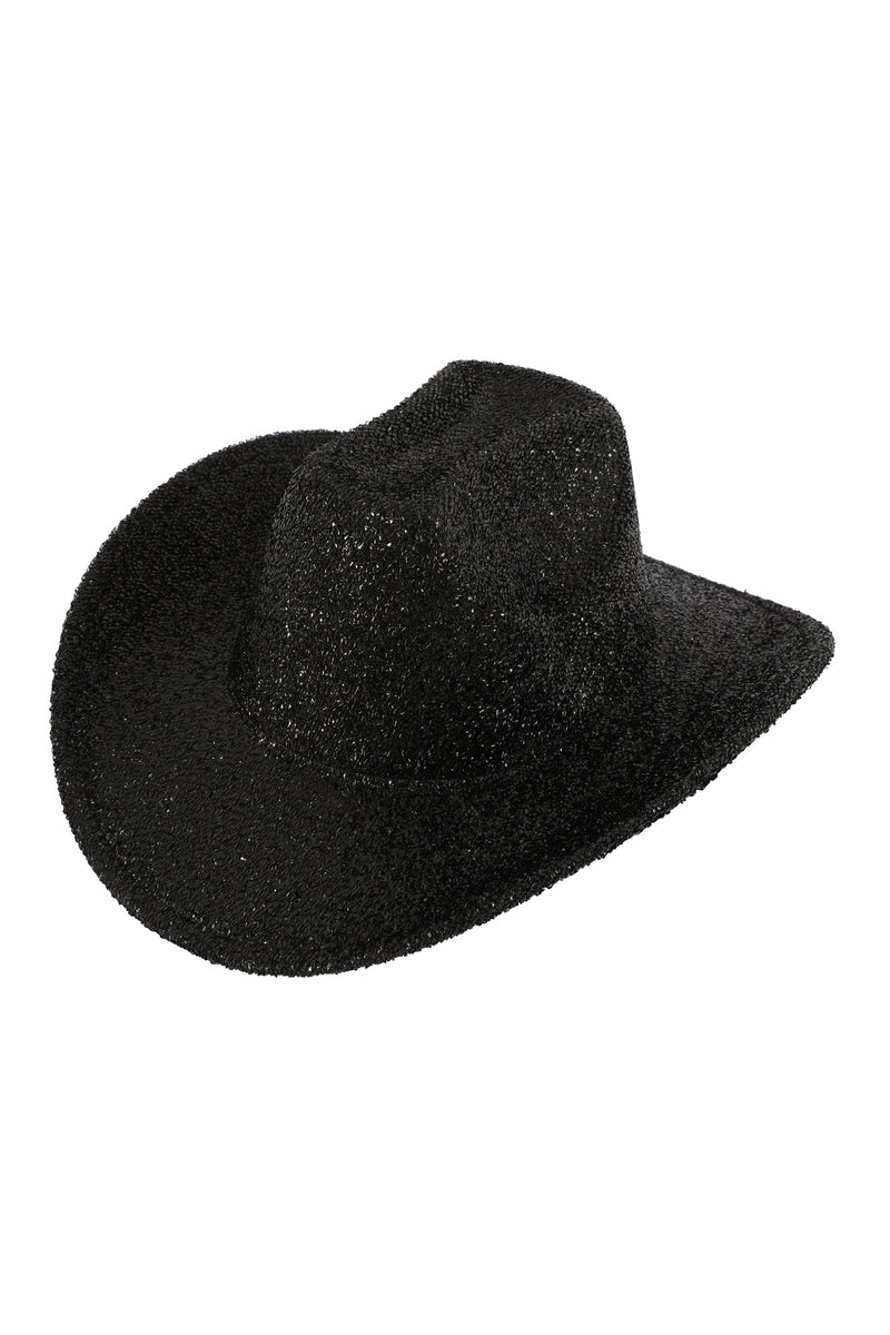 Glitter Solid Color Fedora Hat Black - Pack of 6