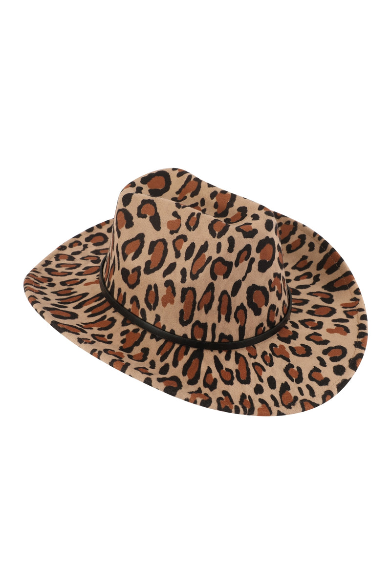 Leopard Print Fedora Hat with Leather Band Brown - Pack of 6