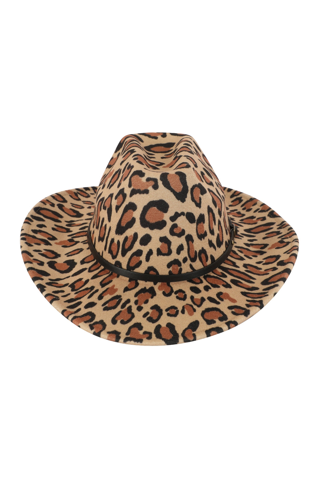 Leopard Print Fedora Hat with Leather Band Light Brown - Pack of 6