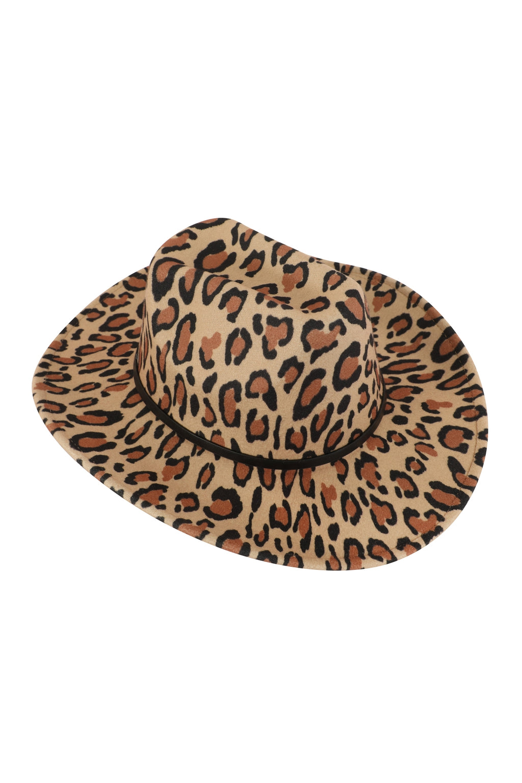 Leopard Print Fedora Hat with Leather Band Light Brown - Pack of 6