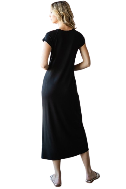 Short Sleeve Round Neck Solid Maxi Dress Black - Pack of 6
