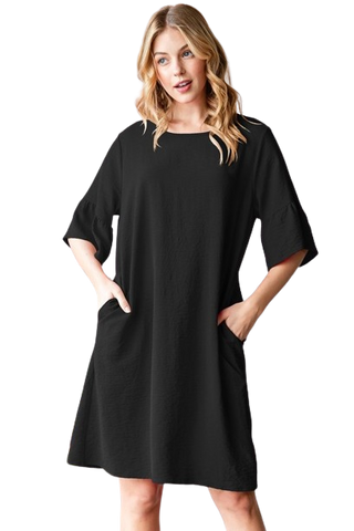 Plus Size French Terry Long Puff Sleeve Hoodie Dress Black - Pack of 6