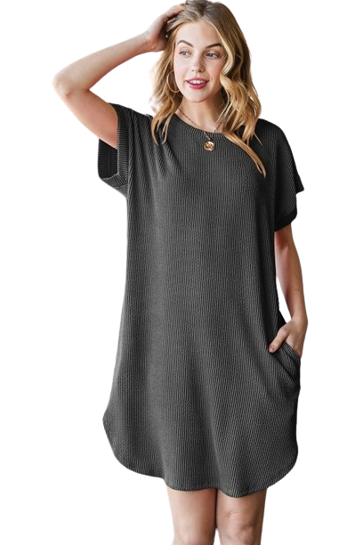 Solid Urban Ribbed Mini Dress with Side Pocket Charcoal - Pack of 6