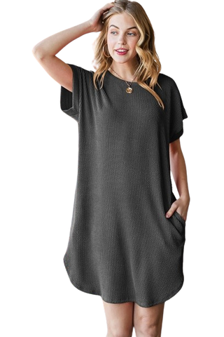 Solid Round Neckline Long Sleeve Dress Navy - Pack of 6