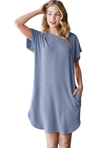 Olive V-Neck Long Sleeve Rib Mini Dress - Pack of 6