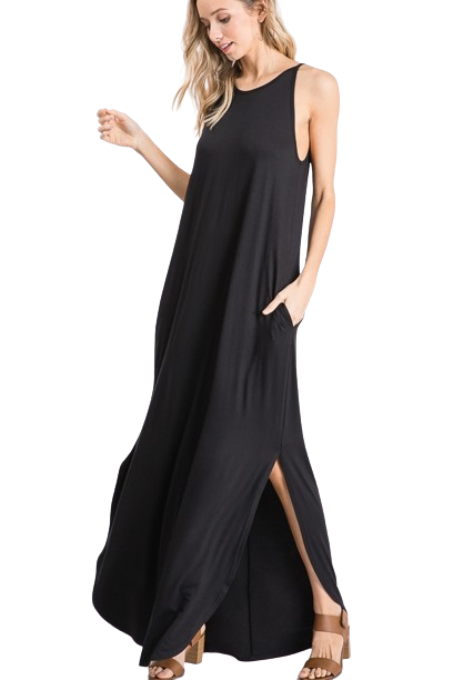 Plus Size Sleeveless Solid Maxi Dress Black - Pack of 6