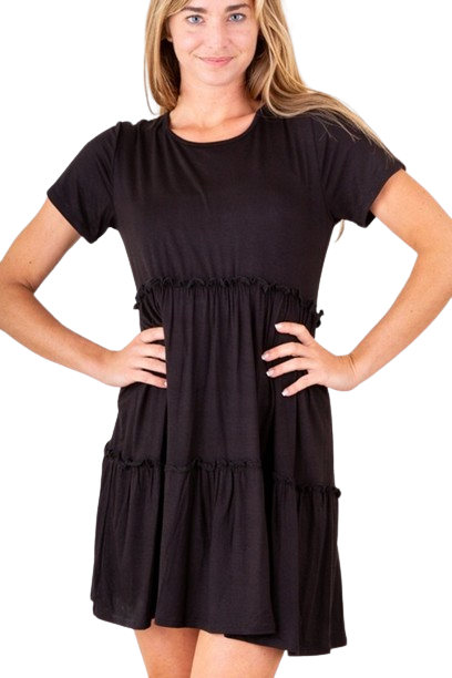 Short Sleeve Round Neck Solid Dress Black - Pack of 6