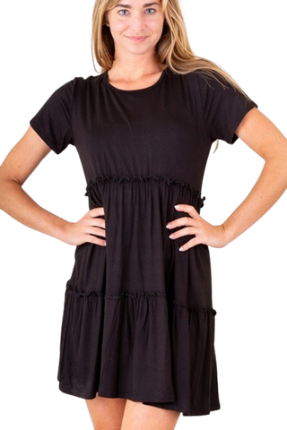 Solid Round Neckline Long Sleeve Dress Black  - Pack of 6