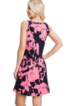 Sleeveless V Neck Floral Print Dress with Side Pocket Detail X Size Navy Neon Pink - Pack of 6