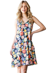 Plus Size Floral Print Mini Dress with Side Pocket Black Multi- Pack of 6
