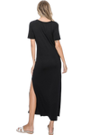 Short Sleeve Criss Cross V Neck Solid Maxi Dress with Side Slit Detail X Size Black - Pack of 6