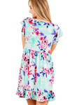Plus Size Floral Print Dress with Ruffled and Side Pocket Mint - Pack of 6