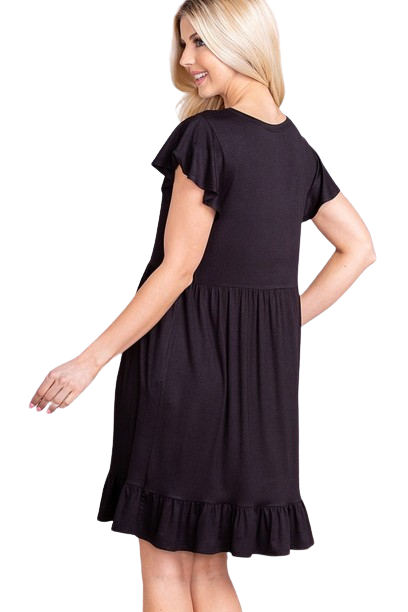 Plus Size Solid Dress with Ruffled and Side Pocket Black - Pack of 6