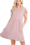 Plus Size Ruffled Round Neck Solid Mini Dress with Keyhole Back and Side Pocket Sand - Pack of 6