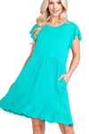 Plus Size V Neck Waist Tie Metallic and Solid Dress Jade - Pack of 6