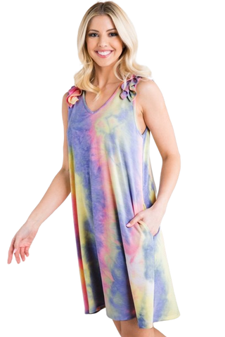 Plus Size V Neck Waist Tie Print and Solid Dress Multi Purple - Pack of 6