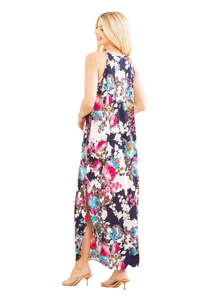 Plus Size Sleeveless Floral Print Maxi Dress Navy Multi - Pack of 6