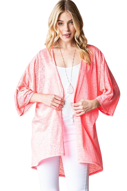 Plus Size Three Quarter Sleeve Solid Open Cardigan Neon Pink - Pack of 6