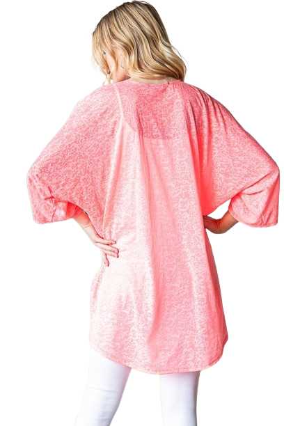 Plus Size Three Quarter Sleeve Solid Open Cardigan Neon Pink - Pack of 6