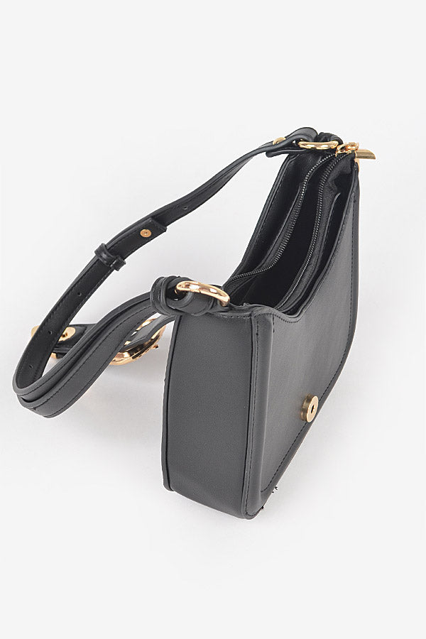0785 Black Gold Buckle Shoulder Bag - Pack of 3