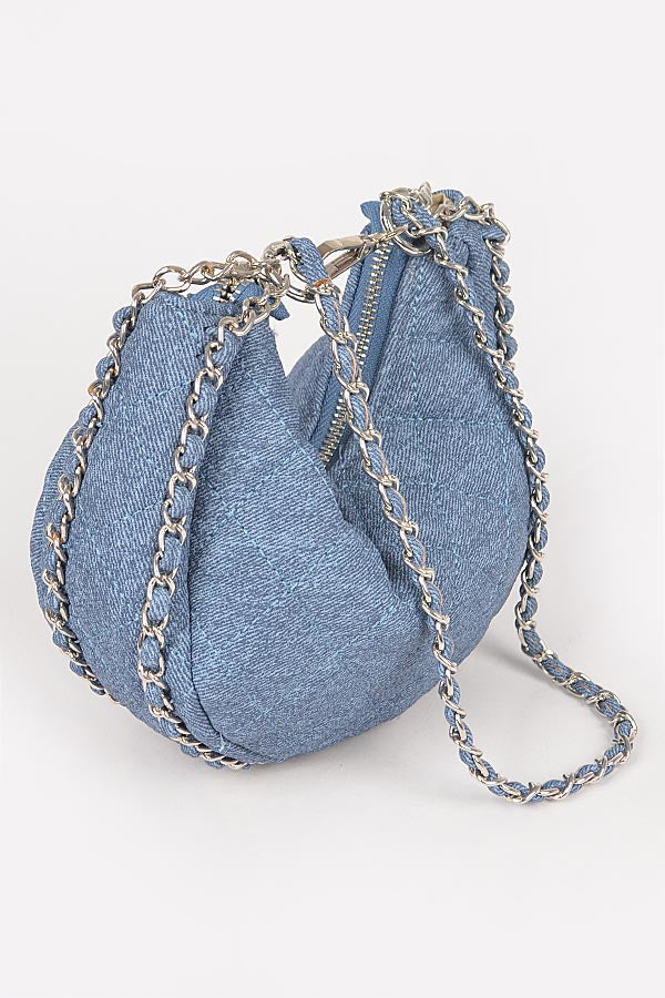 4885 Dark Blue Vegan Denim Leather Chain Crossbody Bag- Pack of 3