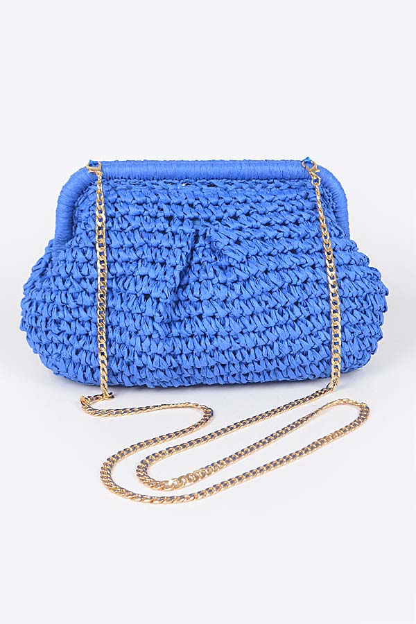 6295 Cobalt Faux Straw Chain Clutch - Pack of 3