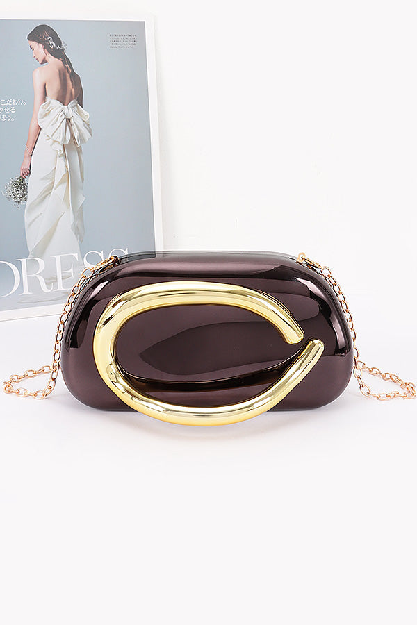Black Metallic Frame Clutch Bag