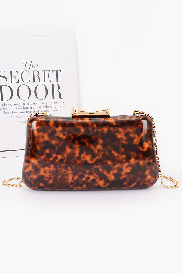 Brown Enamel Faux Leather Party Clutch Bag