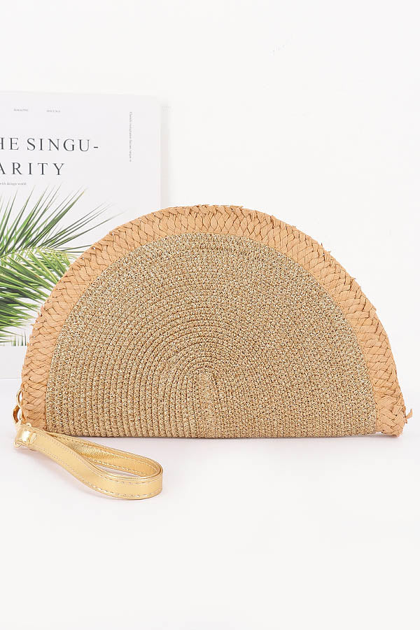 Gold Metallic Faux Straw Clutch Bag