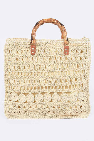 Checked Pattern Top Fringe Pattern Strap Bag Ivory - Pack of 6