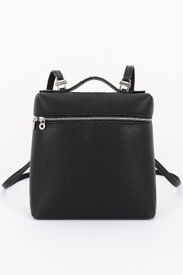 black faux leather small backpack Black Faux Leather Zip Backpack