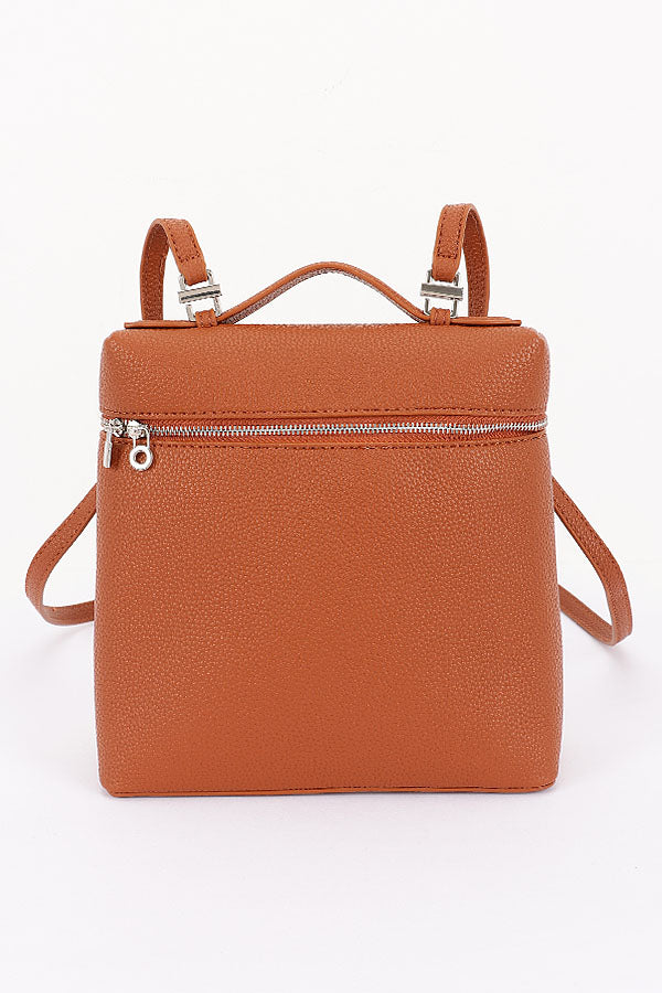 camel faux leather backpack Camel Faux Leather Zip Backpack