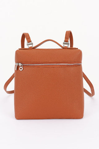 Wholesale Camel Faux Leather Zip Backpack - 2321